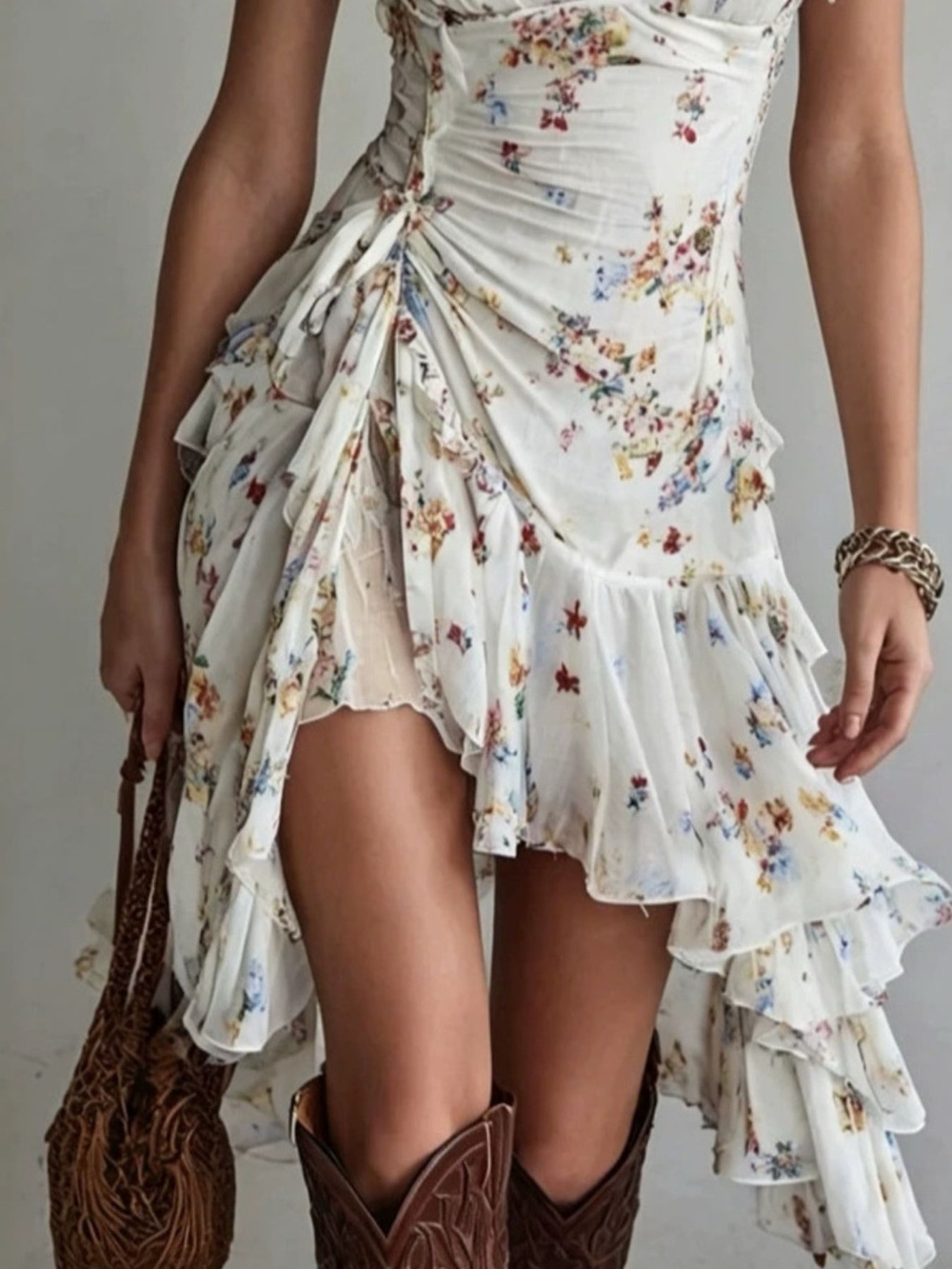 Floral Print Ruffled Hem Dress - Picture 3 of 4